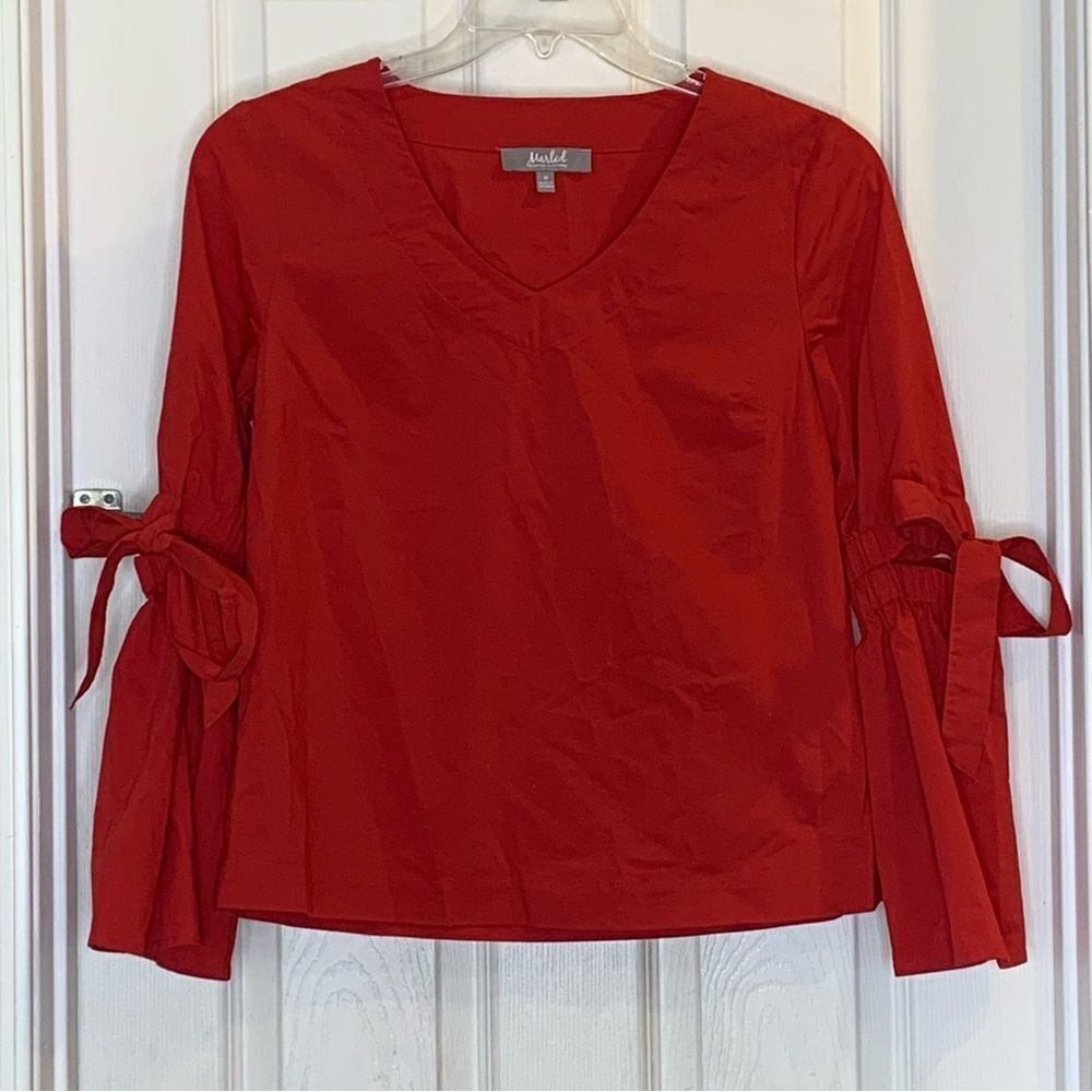 Marled Red Tie Sleeve Blouse SizeāMedium